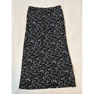 Vintage Carole Little Boho Floral Print Maxi Skirt Women's 2X Black Flowy Gypsy